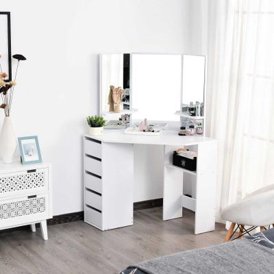 HOMCOM® Toaletka z 3 Lustrami i 5 Szufladami Płyta Wiórowa Biała