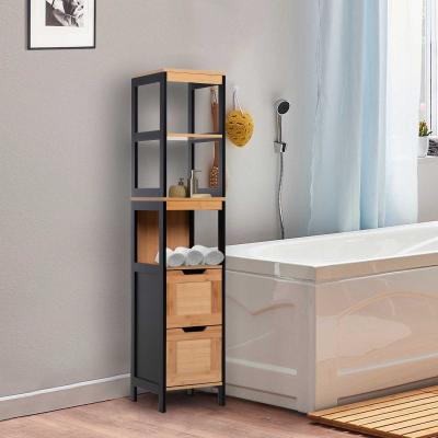 regał łazienkowy szafka łazienkowa 2 szuflady 3 półki bambus MDF 30 x 30 x 144,3 cm