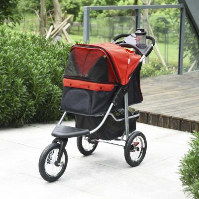 Wózek dla psa wózek dla psów koty PetStroller z 3 kołami składany Oxford czerwony