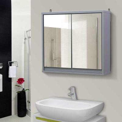 HOMCOM® SZAFKA ŁAZIENKOWA WISZĄCA ŚCIENNA MEBLE ŁAZIENKOWE Z LUSTREM drewno szara 48 x 14,5 x 45 cm