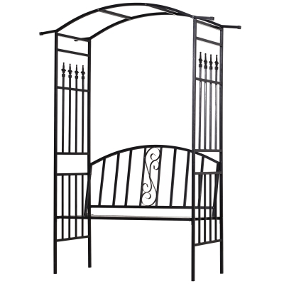 Outsunny łuk ogrodowy z ławką brama kratka pergola do roślin pnących ogród daszek łukowy metal czarny 152 x 58 x 207 cm