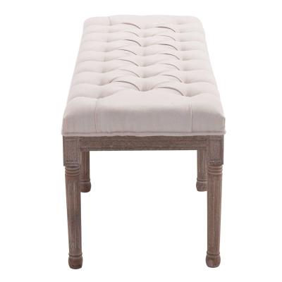 HOMCOM® ŁAWKA TAPICEROWANA RETRO GUZIKI WŁÓKNO LNIANE+DREWNO beżowy