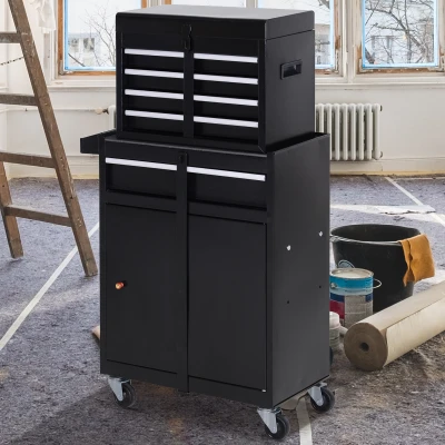 DURHAND Werkplaatswagen gereedschapskast gereedschapskist met 5 laden 360° draaibare wielen metaal 52,5 x 28 x 104,5 cm