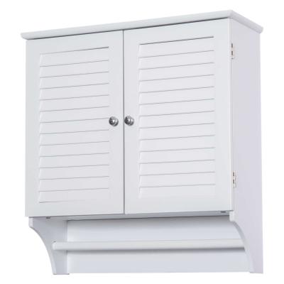 kleankin® SZAFKA ŚCIENNA WISZĄCA KUCHENNA WIELOFUNKCYJNA DRZWICZKI LAMELOWE drewno biała 60 x 22,5 x 64 cm
