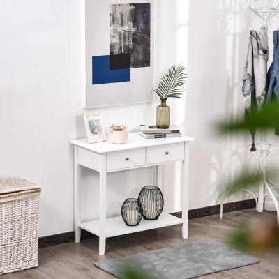 Homcom® Stolik Konsola z 2 Szufladami Kredens Przedpokój Lite Drewno Biały
