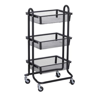 HOMCOM® WÓZEK KUCHENNY REGAŁ METALOWY WIELOFUNKCYJNY 3 KOSZYKI STAL WĘGLOWA czarny 47x38,5x89cm