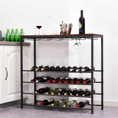 HOMCOM® REGAŁ NA WINO, STOJAK NA BUTELKI, UCHWYTY NA 40 BUTELEK & 24 KIELISZKI czarny METAL 96 X 35 X 91 cm