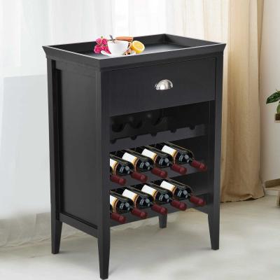 HOMCOM® REGAŁ SZAFKA NA WINO 3 POZIOMY 15 BUTELEK SZUFLADA czarny