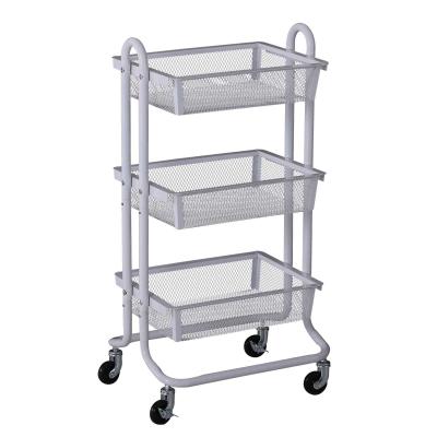 HOMCOM® WÓZEK KUCHENNY REGAŁ METALOWY WIELOFUNKCYJNY 3 X KOSZE stal węglowa biały 47 x 38,5 x 89 cm