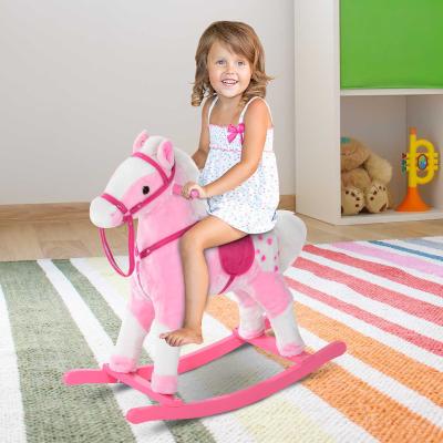 HOMCOM® KOŃ NA BIEGUNACH DLA DZIECI ZABAWKA BUJANA ODGŁOSY RŻENIA różowy