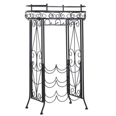 HOMCOM® REGAŁ NA WINO BUTELKI STOJAK NA 9 BUTELEK I KIELISZKI metal czarny 28,5 x 46 x 77,5 cm