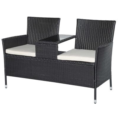 Kanapa ogrodowa technorattan ze stołem sofa ogrodowa ławka 2- os. stal czarny Outsunny