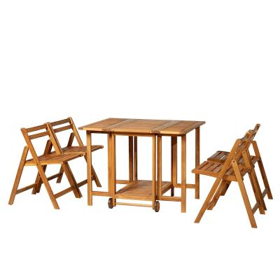 Outsunny® 5-CZĘŚCIOWY ZESTAW MEBLI OGRODOWYCH SKŁADANY 1 x STÓŁ + 4 KRZESŁA drewno akacjowe teak 100,5 x 82 x 75 cm