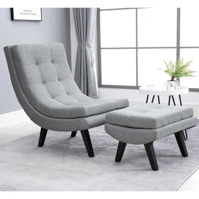 Fotel z podnóżkiem Leżak relaksacyjny Chaiselongue Nogi z drewna kauczukowego Szary lniany 65 x 94 x 92 cm HOMCOM®
