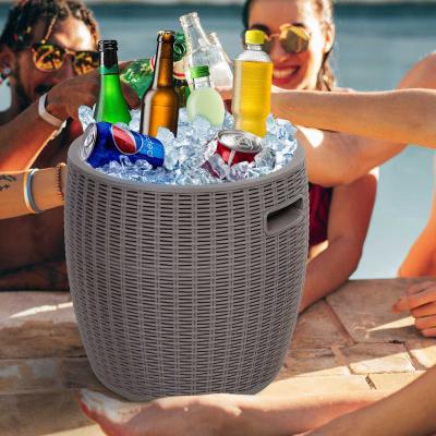 Outsunny® Stolik Wiaderko na Lód Pojemnik na Lód z Pokrywą 45l 2 w 1 Chłodziarka do Napojów PP Szary