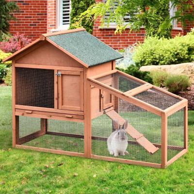 PawHut® Klatka Dla Zajęcy Królików 2-Poziomowa Z Ogródkiem Lite Drewno 144 x 64,5 x 100 cm