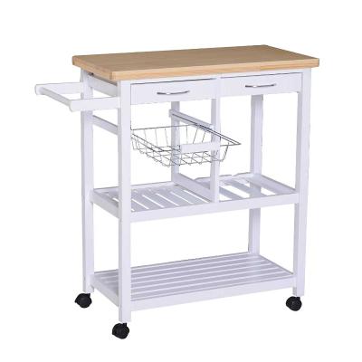 HOMCOM® BAREK KUCHENNY NA KÓŁKACH Z SZUFLADAMI i KOSZEM drewniany biały