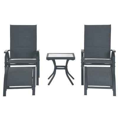 Outsunny® 5-CZĘŚCIOWY ZESTAW MEBLI OGRODOWYCH LEŻAK OGRODOWY DWA FOTELE Z PODNÓŻKAMI I STOLIKIEM metal + tkanina Textilene szary
