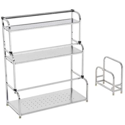 HOMCOM® REGAŁ KUCHENNY 3 PÓŁKI 6 HAKÓW MULTIFUNKCYJNY stal szlachetna srebrny