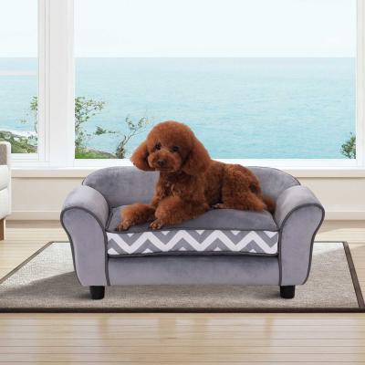 PawHut® Sofa dla Psa Łóżko Legowisko Zwierzęta Domowe Możliwość Prania Podwyższone Nóżki Aksamit Szary