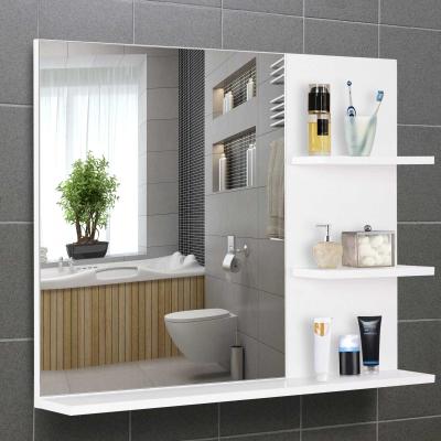 kleankin Lustro łazienkowe z 3 półkami, Lustro ścienne, Półki z lustrem, łazienka, MDF, biały, 60 x 10 x 48 cm
