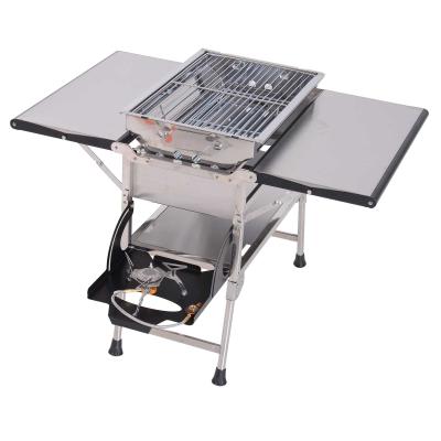 Outsunny® GRILL GAZOWY SKŁADANY STOJĄCY PRZENOŚNY KEMPINGOWY OGRODOWY stal szlachetna srebrny 58 x 34,2 x 34 cm