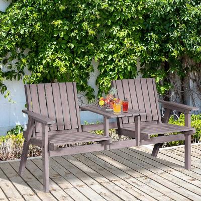 Ławka ogrodowa ze stołem meble ogrodowe z otworem na parasol ławka balkon lite drewno Outsunny®