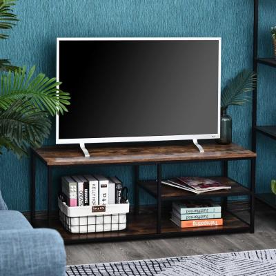 Homcom® Szafka TV Lowboard Półka Na TV Styl Industrialny 3 Poziomy Płyta Wiórowa Naturalny 120 X 40 X 45 cm