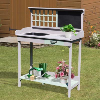 HOMCOM® OGRODOWY STÓŁ NA ROŚLINY KWIATY Z SZUFLADĄ I WANNĄ OGRODOWĄ DREWNO JODŁOWE 92 x 42,5 x 119,5 cm