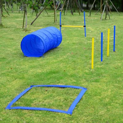 PawHut® ZESTAW AGILITY DLA PSA/SLALOM TUNEL PŁOTKI Z TORBĄ DO TRANSPORTU niebieski/żółty