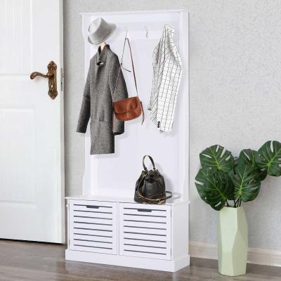 HOMCOM wieszak na ubrania z ławką haki na ubrania MDF biały 80 x 40 x 180 cm