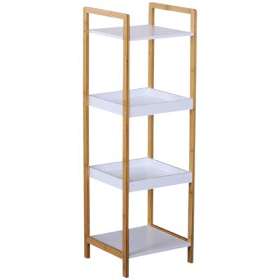 HOMCOM® REGAŁ STOJĄCY ŁAZIENKOWY MAGAZYNOWY KUCHENNY 4 PÓŁKI bambus + płyta MDF 32 x 30 x 100 cm