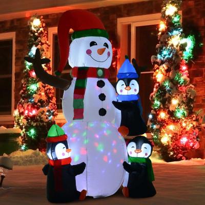 HOMCOM® BOŻE NARODZENIE DMUCHANY BAŁWAN Z 3 PINGWINAMI LED POLIESTER 140 x 70 180 CM