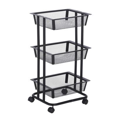 HOMCOM® WÓZEK KUCHENNY REGAŁ METALOWY WIELOFUNKCYJNY 3 KOSZYKI STAL WĘGLOWA czarny 40x30x79cm