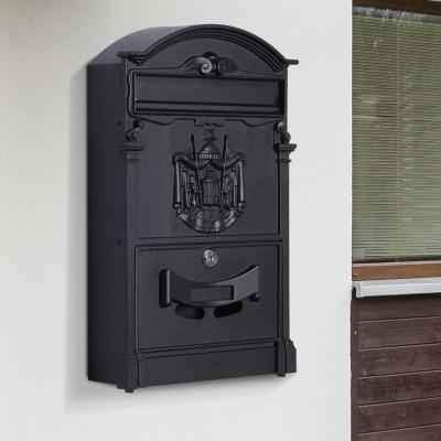 HOMCOM® SKRZYNKA NA LISTY ZAMYKANA Z OCHRONNĄ KLAPKĄ 2 KLUCZE ALUMINIOWA czarna 25,5 x 8,5 x 41 cm