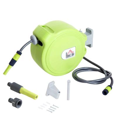 HOMCOM® BĘBEN NA WĄŻ OGRODOWY UCHWYT NA WĄŻ MONTAŻ NA ŚCIANIE AUTOMATYCZNY OBROTOWY 180° zielony 20 m
