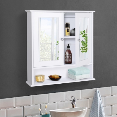 kleankin szafka z lustrem, szafka ścienna z 3 półkami, szafka do makijażu, MDF, biała, 56 x 13 x 58 cm