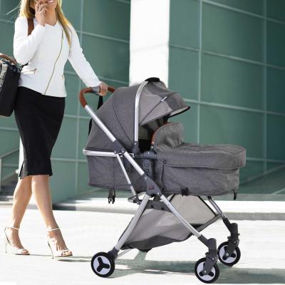 HOMCOM® Wózek Dziecięcy 2w1 Gondola Spacerówka Składany Aluminium Materiał Kationowy Szary