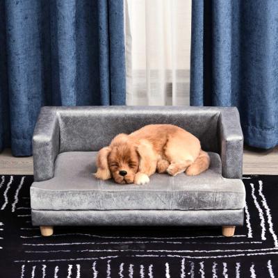 PawHut® Sofa dla Psa Zwierząt Domowych Łóżko Legowisko Mata Salon Ekoskóra Plusz Szary