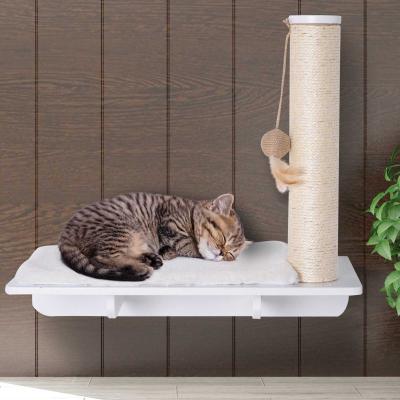 Pawhut® Drapak Drzewko Legowisko Półka dla Kota Mocowanie do Ściany Pluszowa Nakładka Mdf Biały 55 X 30 X 50 cm