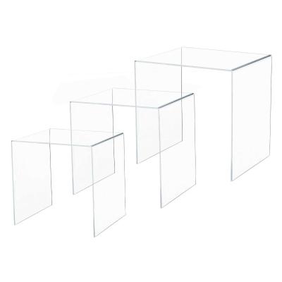 HOMCOM® STOLIK ZESTAW 3-CZĘŚCIOWY KAWOWY SZKLANY PRZEZROCZYSTE SZKŁO AKRYLOWE 32 x 30 x 24 cm/35 x 30 x 28 cm/38 x 30 x 32 cm