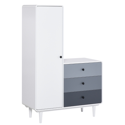 Szafa ze stolikiem nocnym HOMCOM szafa 2 w 1 z drążkiem szufladą do salonu sypialni MDF drewno kolor biały + szary 100 x 45 x 155 cm