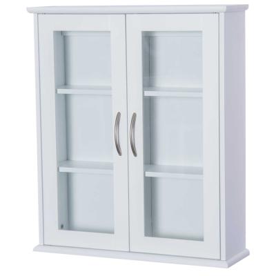 HOMCOM® SZAFKA ŚCIENNA WISZĄCA ŁAZIENKOWA WIELOFUNKCYJNA KUCHENNA 2 x DRZWICZKI SZKLANE drewno biała 53,5 x 16 x 62,5 cm