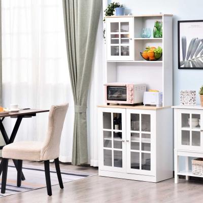 HOMCOM Szafka kuchenna z blatem, Szafka na naczynia, Bufet, Witryna, 6 komór, szklane drzwi, MDF, biały, 80 x 37 x 183 cm