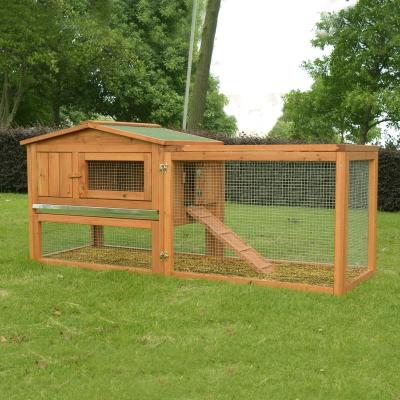 PawHut® Klatka Dla Zajęcy Królików 2-Poziomowa Z Wybiegiem Małe Zwierzęta Lite Drewno 158 x 58 x 68 cm