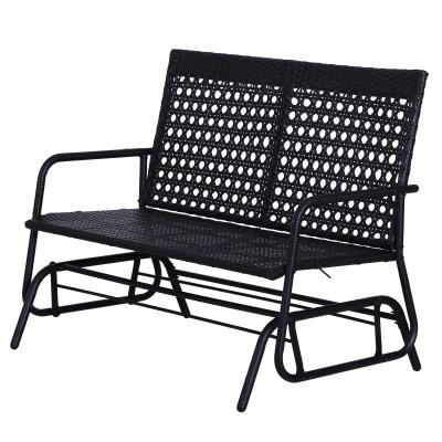 Ławka ogrodowa bujana rattan czarna Outsunny