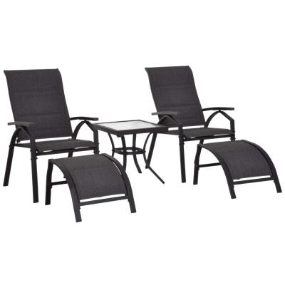 Outsunny® 5-CZĘŚCIOWY ZESTAW MEBLI OGRODOWYCH DWA FOTELE Z PODNÓŻKAMI I STOLIKIEM czarny