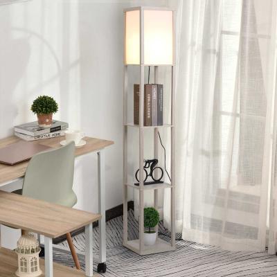 Lampa podłogowa stojąca z 3 półkami biały dąb HOMCOM
