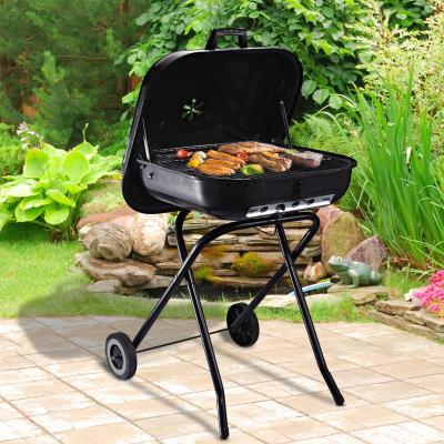 Outsunny Grill Węglowy na Kółkach Wózek Metal Czarny