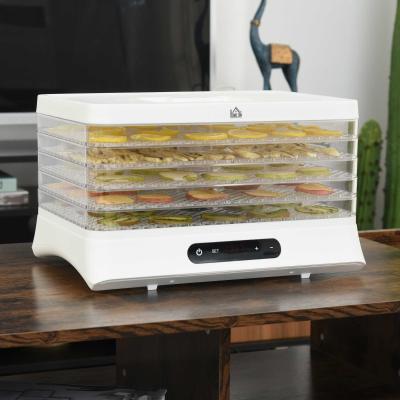 HOMCOM Dehydrator Suszarka do żywności /automatyczna z 5 tacami, z regulacją temperatury 35-70°, mięso, warzywa, owoce, biała 40,3x30,9x24,3cm